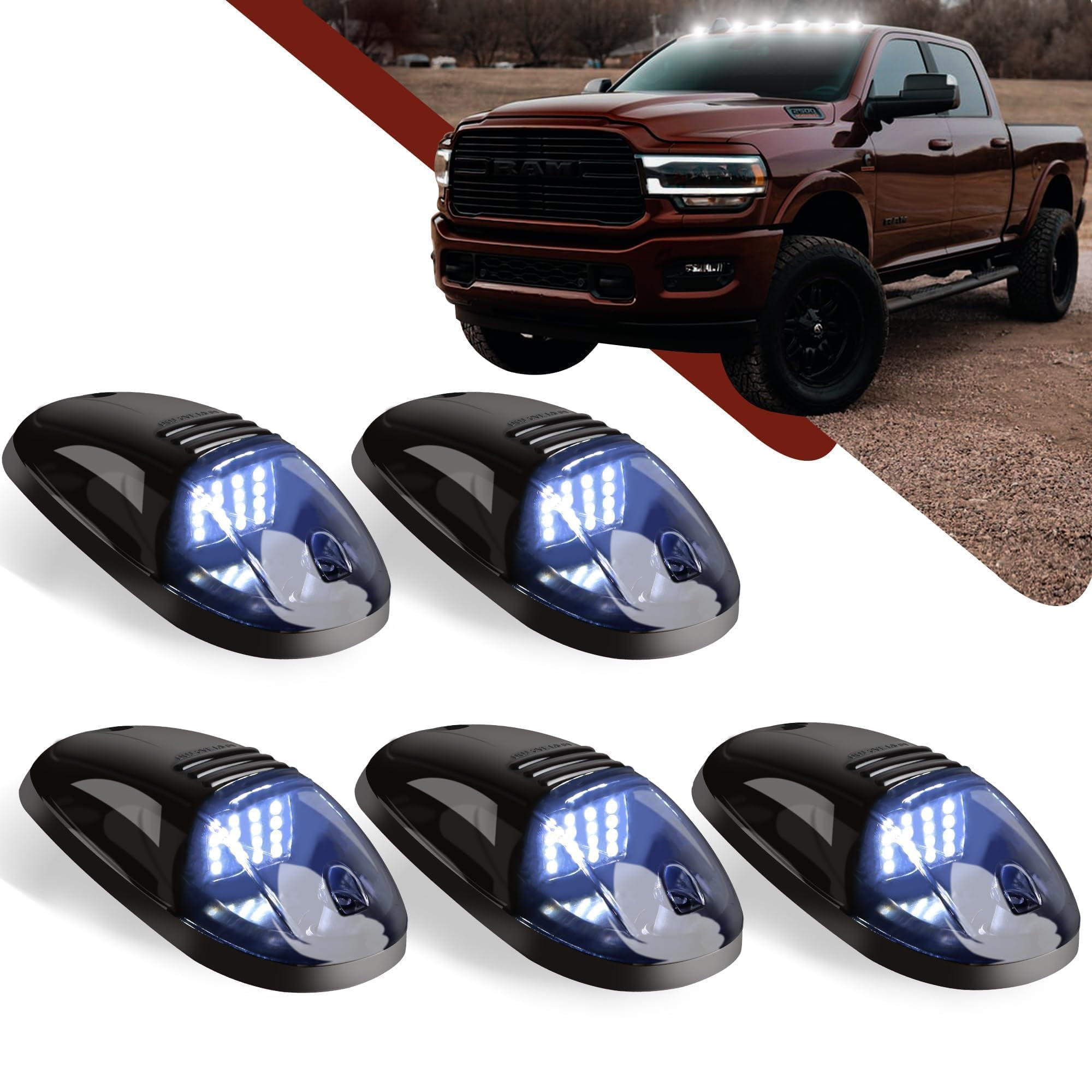 FOUFLY 5Piece White Smoked DHF10 Lens Cab Roof Marker Lights with Wire