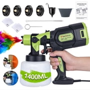 FOUKUS Paint Sprayer Gun: 800W Electric HVLP Paint Sprayer, 1400ML Large Capacity Handheld Sprayer for House Painting, Walls, Furniture & Cabinets