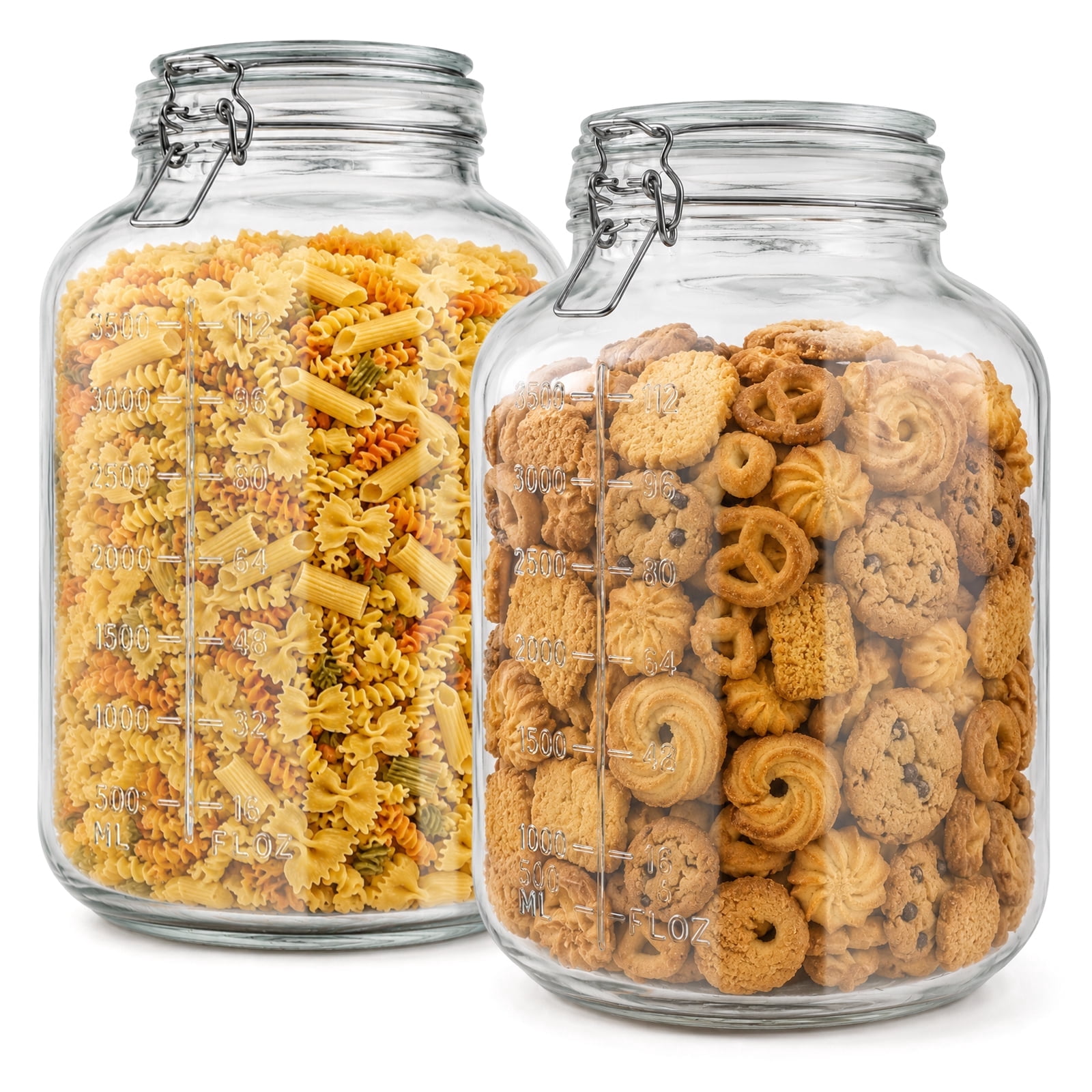 FOUKUS Glass Jars with Airtight Lids: 1.1 Gallon Glass Storage Jars Set of 2, Large Wide Mouth Mason Jars for Flour, Pasta, Coffee Beans & Snacks, Leakproof Glass Food Storage Jars for Kitchen Pantry