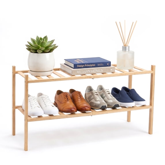 FOUKUS 2-Tier Wooden Shoe Rack: Bamboo Shoe Rack Storage Organizer, 8 ...