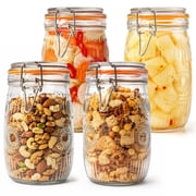 FOUKUS Glass Jars with Airtight Lids 33oz Glass Storage Jars Set of 4, Wide Mouth Mason Jars for Pickles, Coffee, Flour & Sugar, Leakproof Glass Food Storage Jars for Kitchen Pantry Organization
