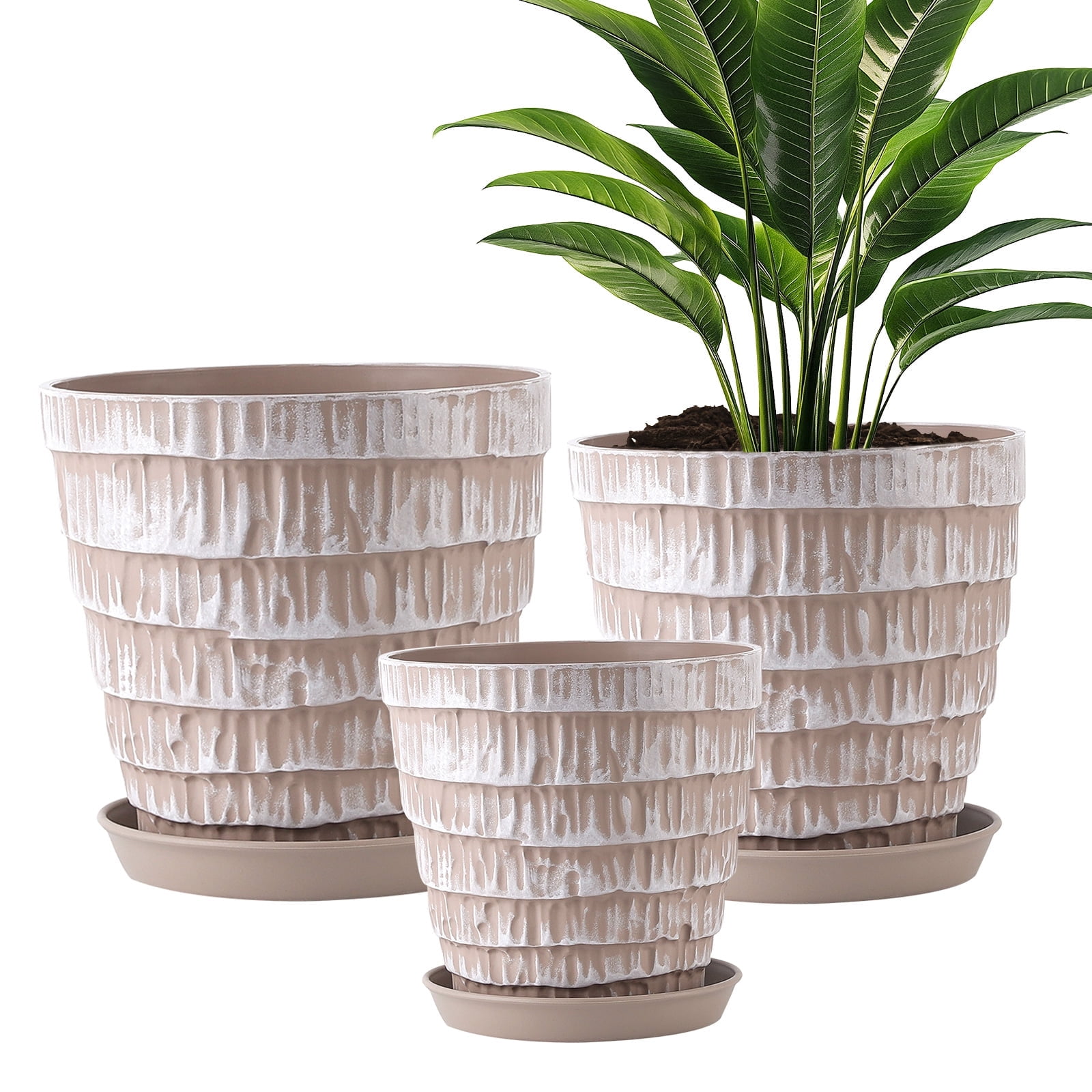 FOUKUS Plant Pots Set of 3 - 7.5/6.5/5.5 Inch Plastic Planters with ...
