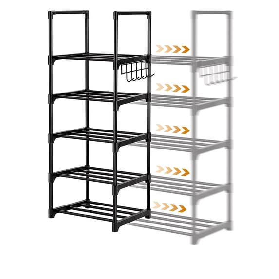 FOUKUS Expandable Shoe Rack: Adjustable Shoe Rack Metal Shoe Organizer for Closet & Entryway, 5 Tier Shoe Shelf Storage, Small Shoe Rack for Dorm, Garage, Narrow Space, Holds 10-20 Pairs