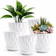 thumbnail image 1 of FOUKUS 6 inch Plastic Plant Pots: 5 Pack Indoor Planters with Drainage and Tray Outdoor Flower Pots, White, 1 of 6