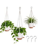 FOUKUS 7/6/5 Inch 3 Pack Hanging Planter Plant Hanger: Hanging Planters for Indoor Plants with Self-Watering Reservoir and 3 Macrame Lengths, Plant Basket Set for Window, Balcony and Porch Decor