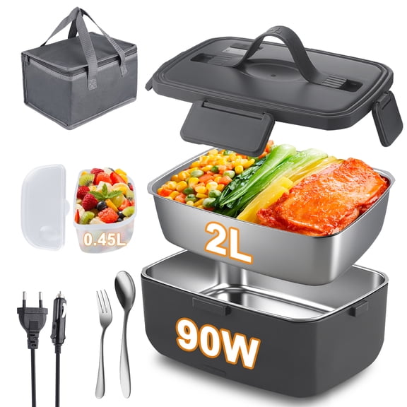 FOUKUS Heated Lunch Box 3L Electric Lunchbox for Adults - Self Heating Portable Food Warmer with Stainless Steel Containers, Insulated Bag & Cutlery Set - Car & Office Bento Heating for Men at Work