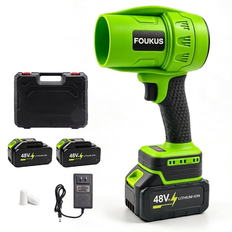 FOUKUS 90,000 RPM Cordless Leaf Blower: 48V Brushless Handheld Blower with 2 x 4000mAh Battery Powered Kit, Mini Leaf Blower for Patio, Car, Garage & Light Snow