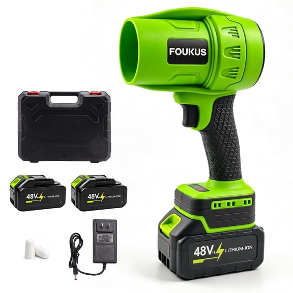 FOUKUS 90,000 RPM Cordless Leaf Blower: 48V Brushless Handheld Blower with 2 x 4000mAh Battery Powered Kit, Mini Leaf Blower for Patio, Car, Garage & Light Snow