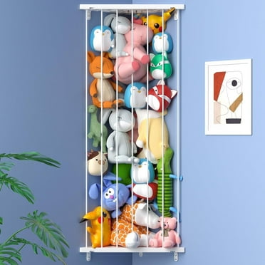 FOUKUS Corner Stuffed Animal Storage Toy Organizer: Kids Room Stuffed Animal Holder Length Adjustable Plushie Toys Shelf - Large Corner Plush Toys Storage for Nursery Playroom Bedroom-White