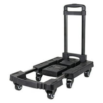 FOUKUS Folding Hand Truck: Versatile 500 LB Luggage Cart with Foldable Design,Utility Dolly Platform Cart with 6 Wheels & 2 Elastic Ropes for Luggage, Travel, Moving, Shopping, Office Use-Black