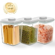 FOUKUS Airtight Pop Up Container: 3 pack 1.2 QT Food Storage Container with Lid, Stackable Kitchen Storage Container for Cereal, Snack, Sugar, Coffee