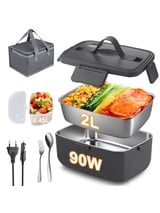 FOUKUS Heated Lunch Box 2L Electric Lunchbox for Adults - Self Heating Portable Food Warmer with Stainless Steel Containers, Insulated Bag & Cutlery Set - Car & Office Bento Heating for Men at Work