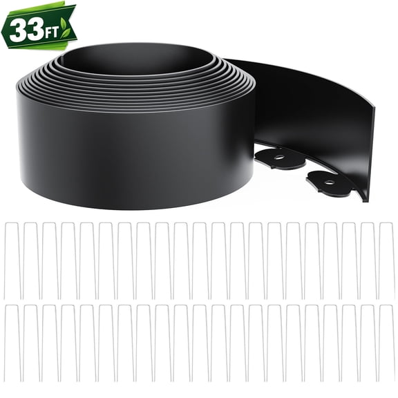 FOUKUS 33FT Landscape Edging Garden Edging: 4-Inch HDPE No-Dig Kit with 50 Steel Stakes, Flexible Lawn Border for Landscaping, Flower Beds, Yard & Tree Rings