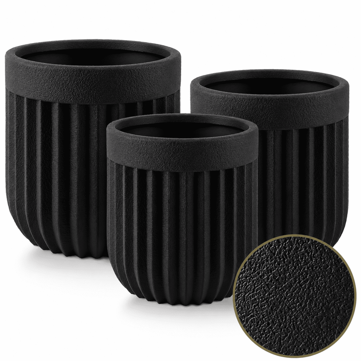 Cement Patio Rounded FOUKUS Large Concrete-Like Plastic Planter Set: 3-Piece Tall Fluted ...