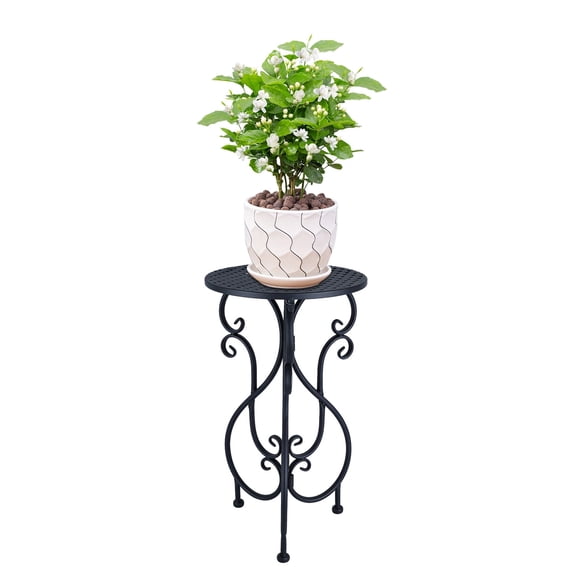 FOUKUS Vintage Iron Plant Stand Tall Single Plant Stand: Decorative Metal Pedestal Holder Table for Indoor Outdoor Garden Use, Elegant Black Flowerpot Planter Stand for Home Corner Decor