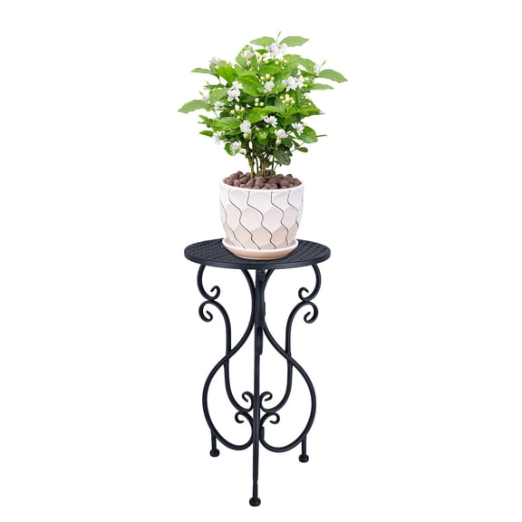 FOUKUS Vintage Wrought Iron Plant Stand Tall Single Plant Stand: Decorative Metal Pedestal Holder Table for Indoor Outdoor Garden Use, Elegant Black Flowerpot Planter Stand for Home Corner Decor