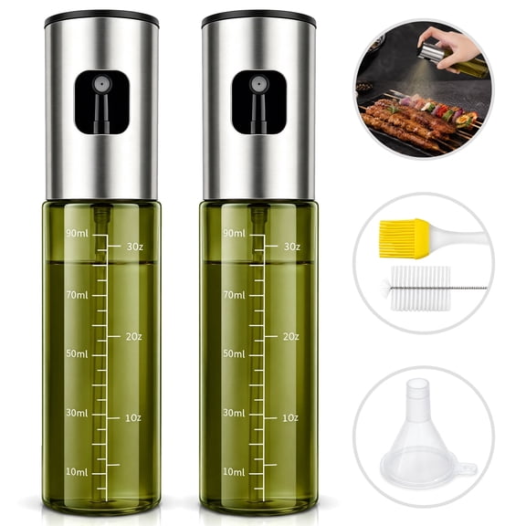 FOUKUS Oil Sprayer for Cooking 2 Pack: Olive Oil Spray Bottle, Dark Glass 3oz Oil Bottle Set, Fine Mist Cooking Spray for Air Fryer Accessories, Salad, BBQ, Kitchen