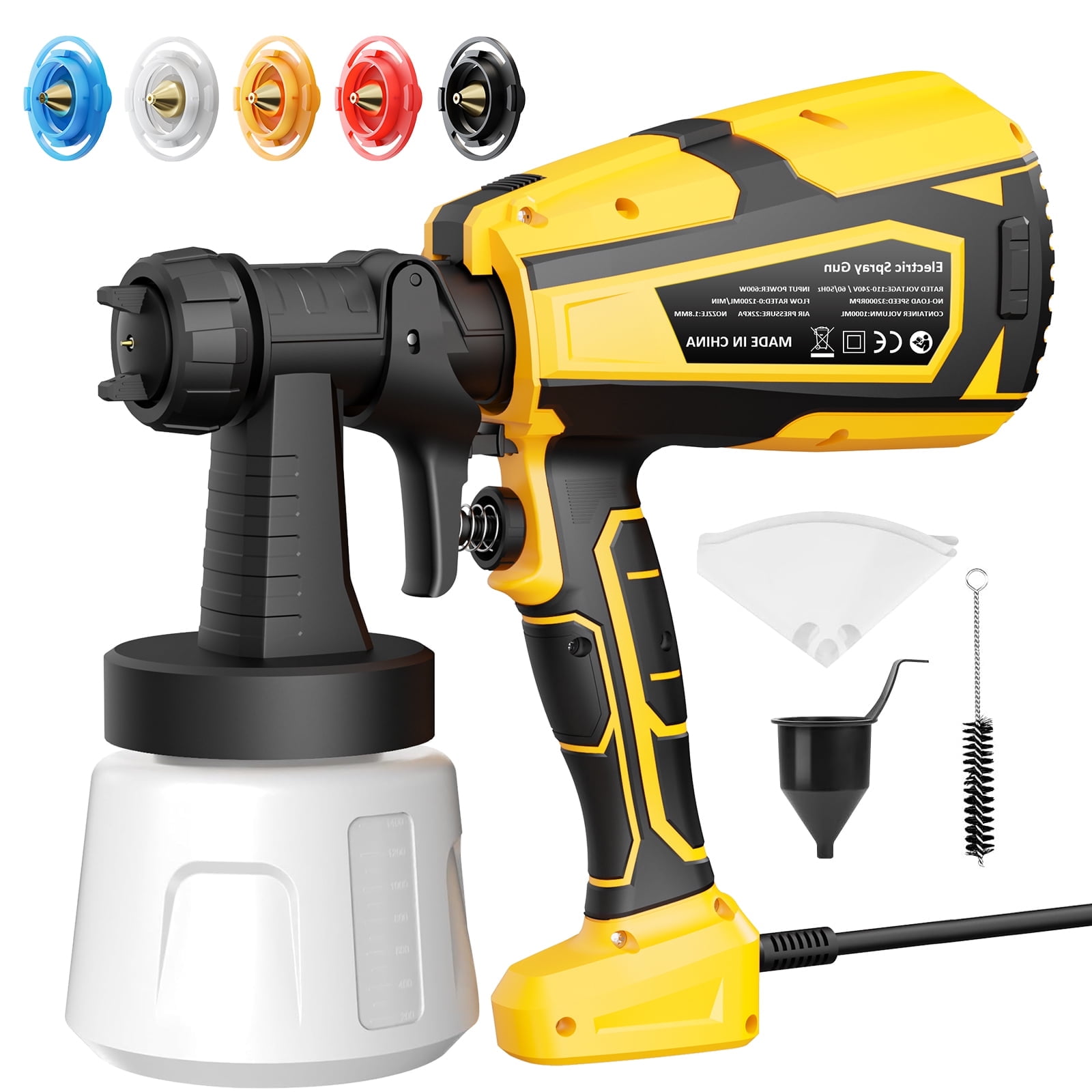 FOUKUS Paint Sprayer for House Painting: 600W HVLP Electric Paint Gun, 5 Nozzles and 3 Patterns, Easy to Clean