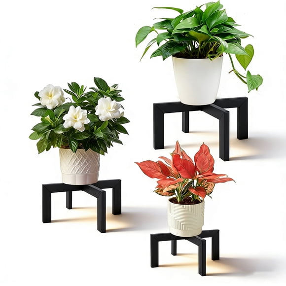 FOUKUS 3 Pack Plant Stand Indoor: Short Metal Plant Stand, Plant Holder, Plant Pot Stand, Heavy Duty Black Metal Base for Large Flower Pot, Modern Minimalist for Living Room, Bedroom, Apartment