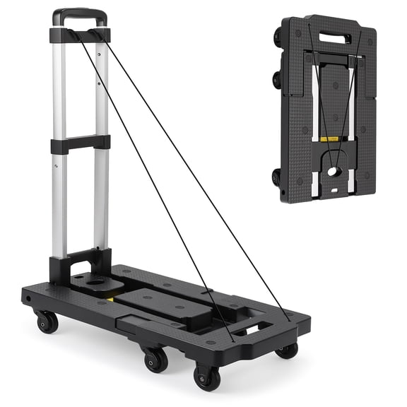 FOUKUS Push Cart Dolly: 500 LBS Capacity Foldable Platform Cart with Wheels, Expandable Heavy Duty Flat Bed Cart for Moving, Shopping, Travel and Storage