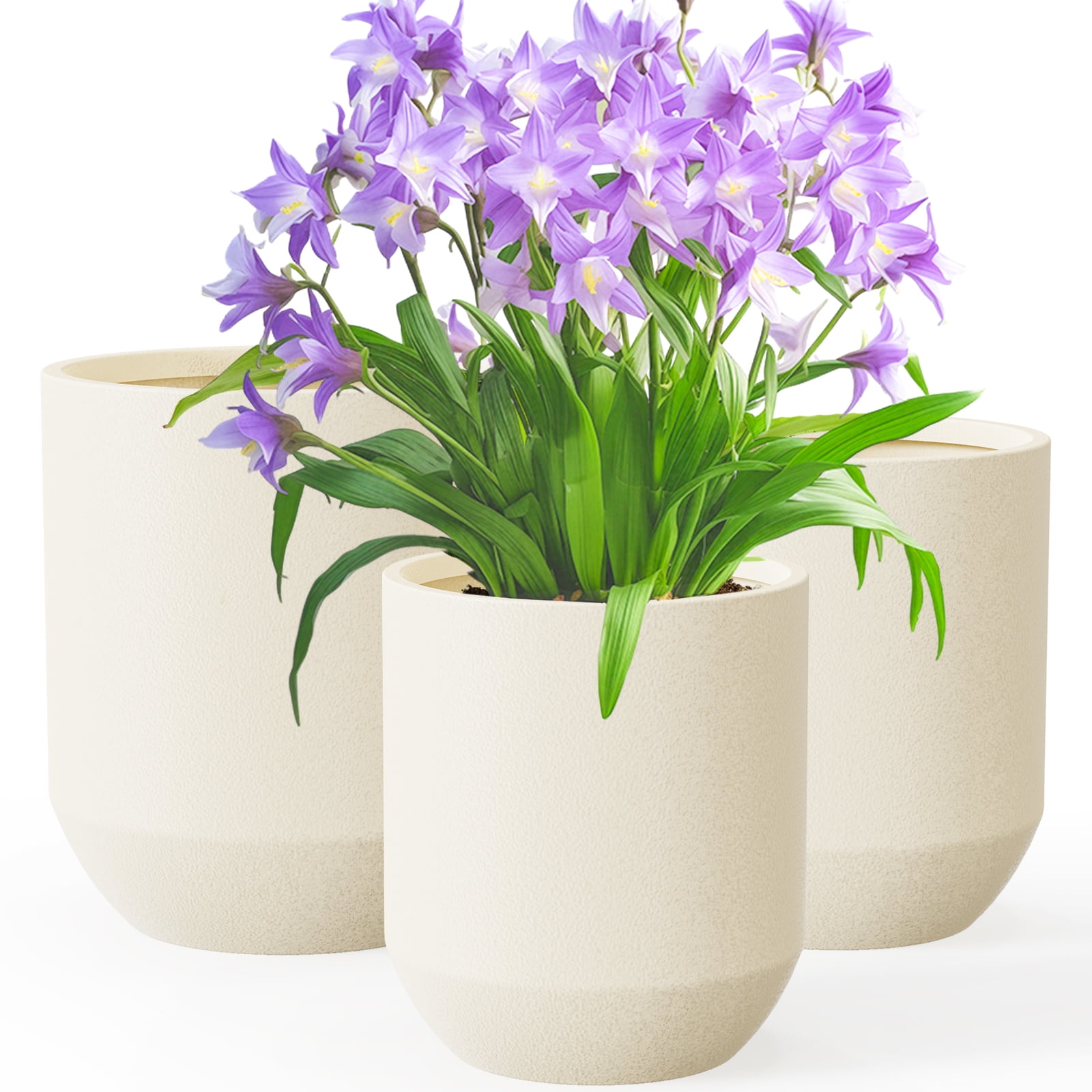 FOUKUS Set of 3 Plastic Tall Planter: 13/11.4/9.8 