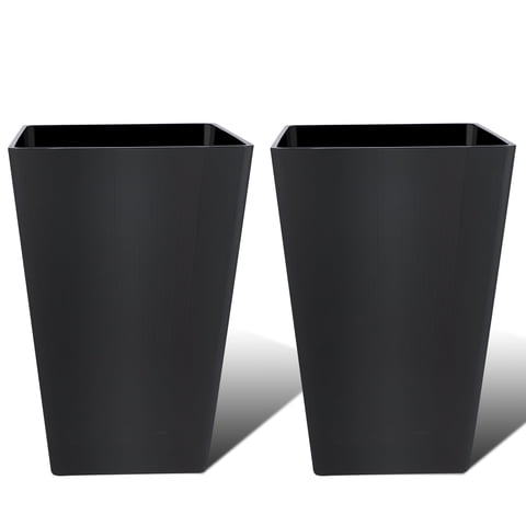 FOUKUS Tall Planters for Outdoor Plants Set of 2 - 18.3 Inch Black Plastic Planter Pots with Drainage Mesh Pads & Removable Shelf - Front Porch, Patio, Garden, Indoor Decor