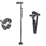 FOUKUS Walking Cane: Adult Collapsible Cane for Walking Self Standing Adjustable Folding Cane with T Handle & Pivot Base Lightweight for Seniors-Black