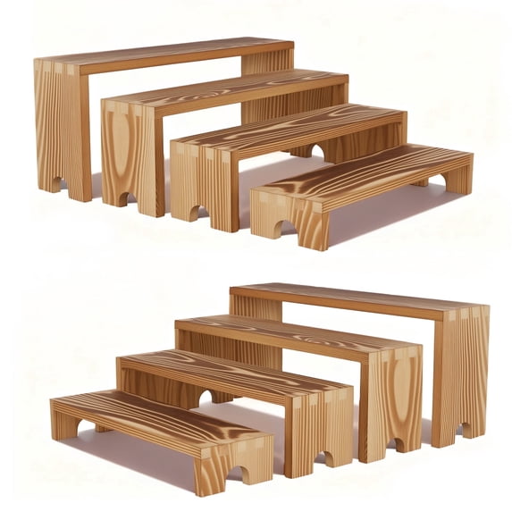 FOUKUS Display Risers Wooden Stand: 2 Set 8 Pieces Solid Wood Tiered ...