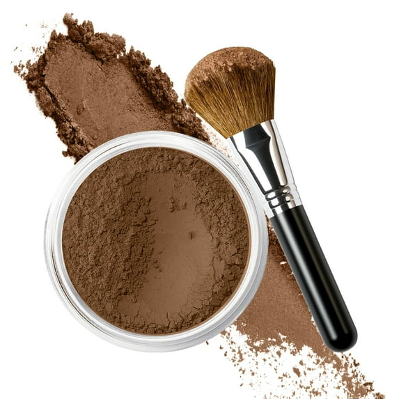 FOUNDATION with FLAWLESS FACE BRUSH Mineral Makeup (EBONY) Matte Natural Loose Powder Bare Skin Cosmetics Full Coverage Long Lasting All Skin Types SPF 18