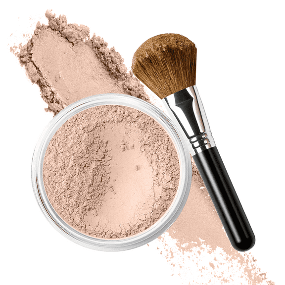 FOUNDATION with FLAWLESS FACE BRUSH Mineral Makeup (FAIR 2) Matte Natural Loose Powder Bare Skin Cosmetics Full Coverage Long Lasting All Skin Types SPF 18