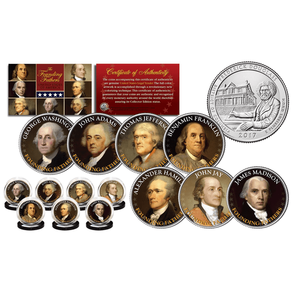 FOUNDING FATHERS Colorized Frederick Douglass 2017 DC Parks Quarters 7-Coin Set