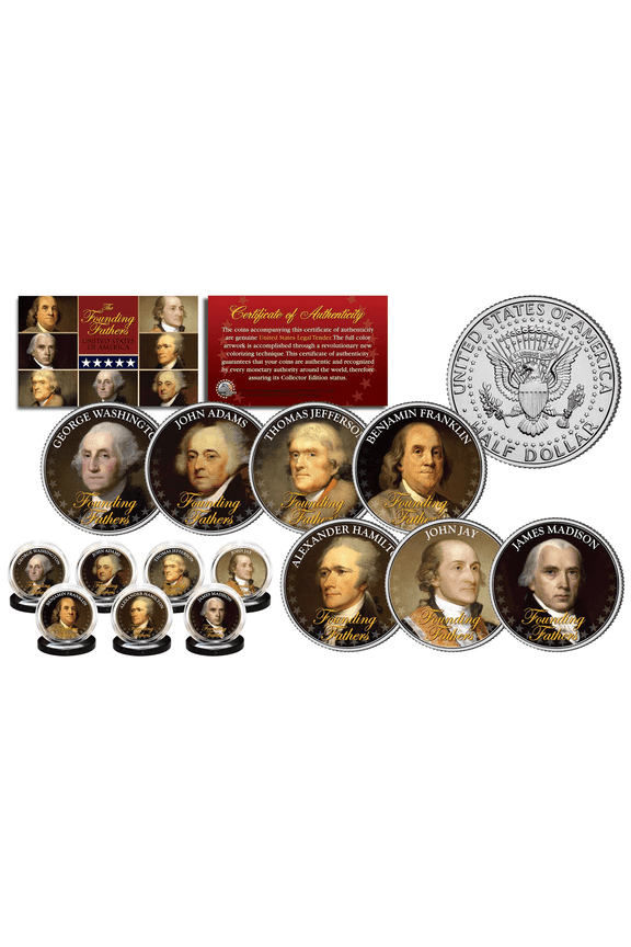 FOUNDING FATHERS of United States Colorized JFK Kennedy Half Dollars 7-Coin Set