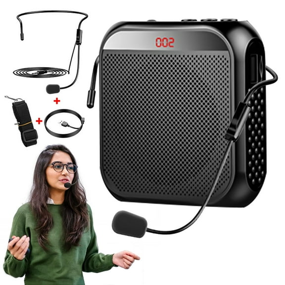 FOUNDLDF 1 Set Portable Voice Amplifier Microphone Speaker 2200mAh Rechargeable Voice Amplifier for Teachers Training Meeting Tour Guide Classroom (Black)