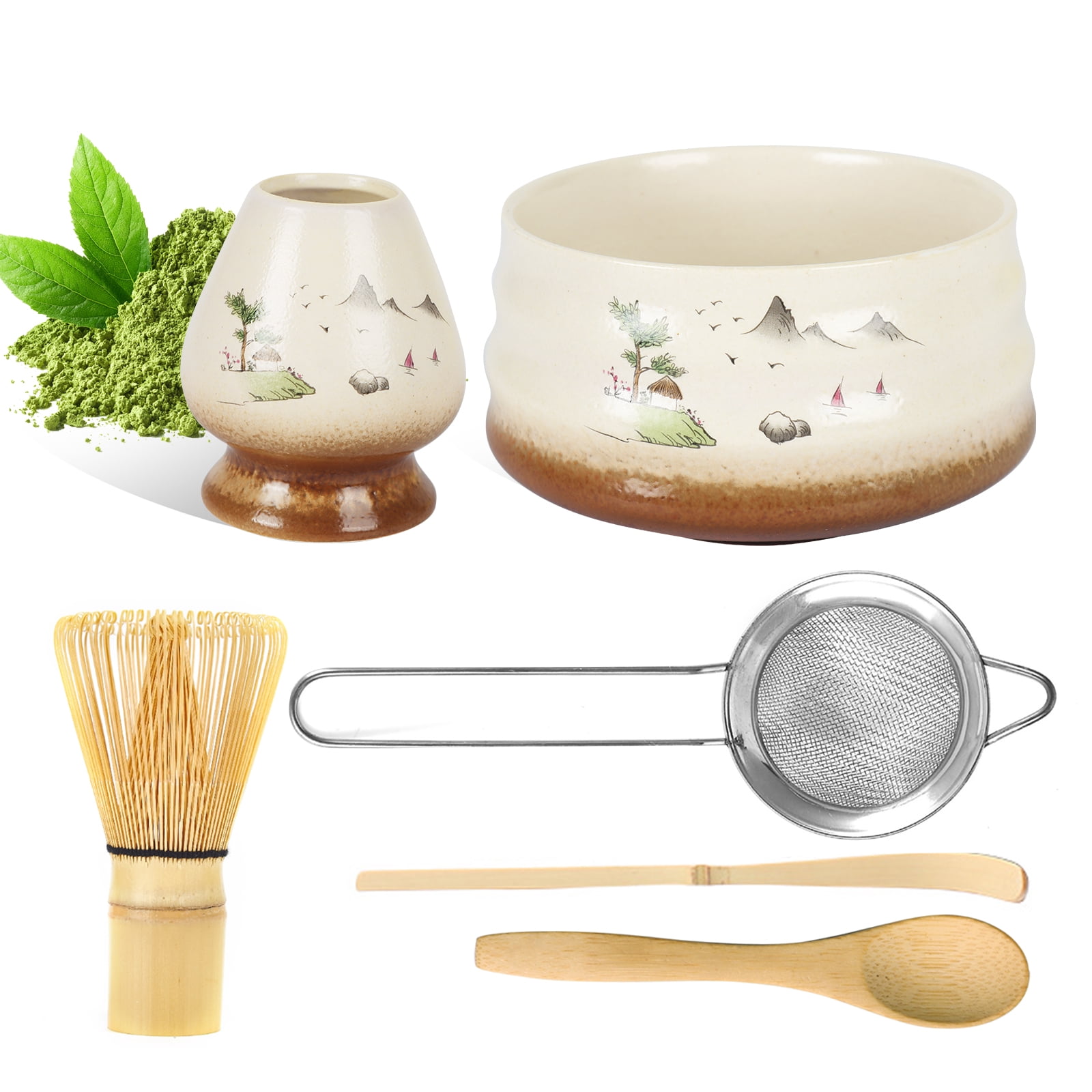 FOUNDLDF 6 Piece Matcha Tea Set - Bamboo Whisk, Ceramic Bowl , Sifter ...
