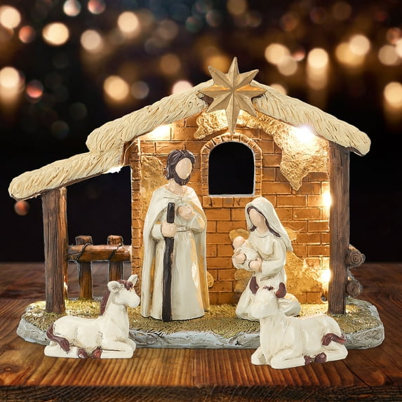FOUNDLDF Nativity Scene Ornament with String of Lights, Nativity ...