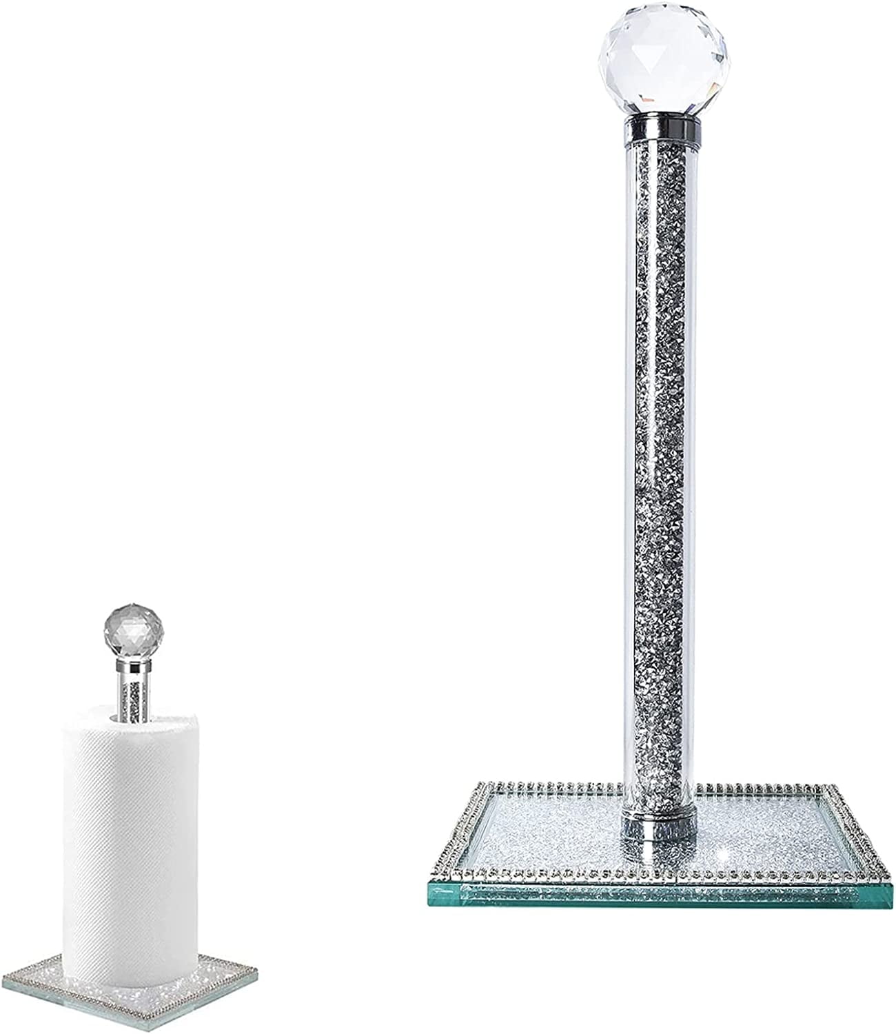 FOUNDLDF Paper Towel Holder, Kitchen Countertop Square Base Vertical Paper Towel Holder, Sparkling Crystal Crushed Diamond Effect Bathroom Paper Towel Holder