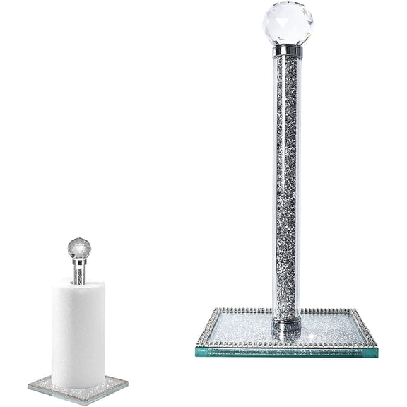 FOUNDLDF Paper Towel Holder, Kitchen Countertop Square Base Vertical Paper Towel Holder, Sparkling Crystal Crushed Diamond Effect Bathroom Paper Towel Holder