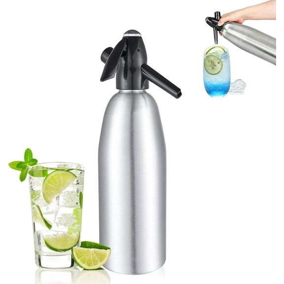 FOUNDLDF Soda Siphon, 1L Portable Soda Maker DIY Sparkling Water Maker for Home Outdoor Use, Seltzer Water Maker for Fresh Soda, Cocktails, Use 8g CO2 Cartridges (Not Included)