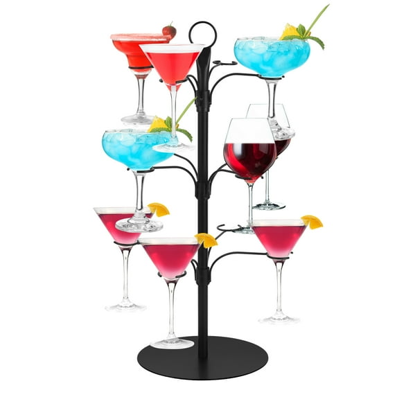 FOUNDLDF Wine Glasses Holder, Cocktail Tree Stand for Party,Champagne Tower, 3 Tier - 12 Holders Drink Tower,Black