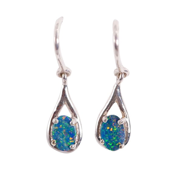 FOUNTAIN WONDERLAND STERLING SILVER AUSTRALIAN OPAL DROP EARRINGS