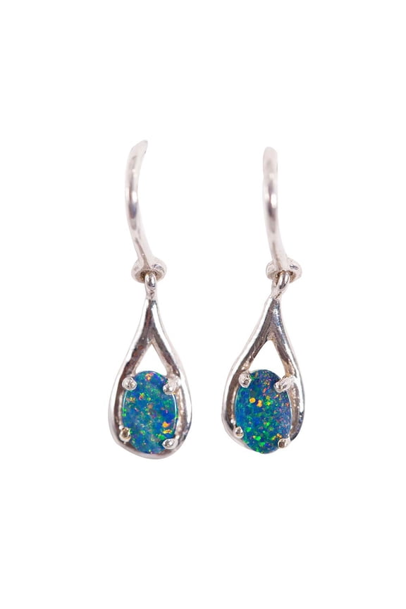 FOUNTAIN WONDERLAND STERLING SILVER AUSTRALIAN OPAL DROP EARRINGS