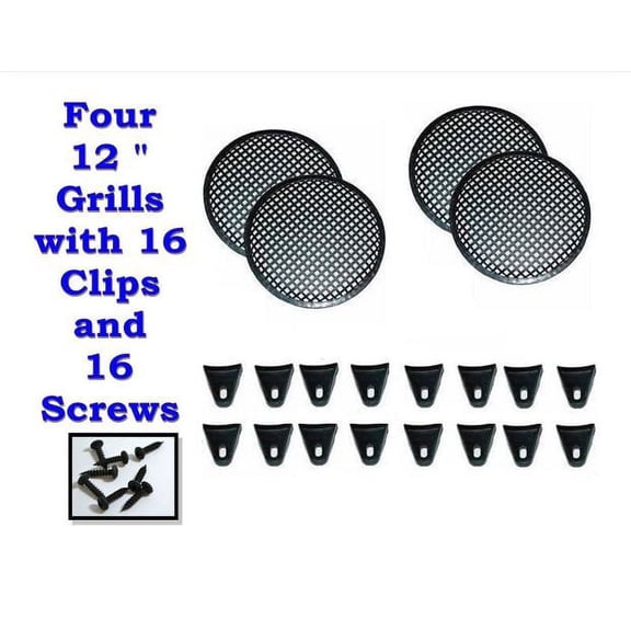 FOUR 12" INCH WAFFLE SPEAKER SUB WOOFER GRILLS WITH CLIPS AND SCREWS DJ-CAR-HOME