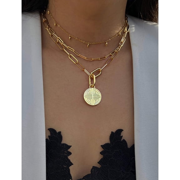 FOUR BLESSINGS LUCKY CHARM COIN PENDANT LINK CHAIN NECKLACE