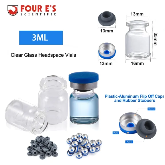 FOUR E's Scientific 100PCS 3ml Glass Vials, Headspace Vials, Clear Lab Vials With Caps 13mm Crimp Top