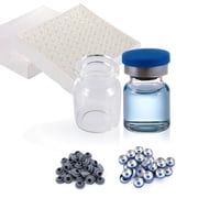 FOUR Es Scientific 100 Pack 3ml Glass Vials, Headspace Vials with Plastic-Aluminum Flip off Caps & Rubber Stoppers, 13mm Crimp Top
