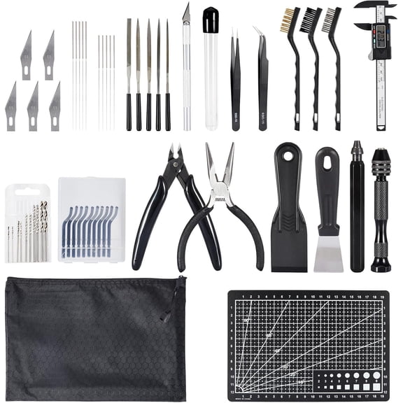 FOUR E's Scientific 55Pcs 3D Printer Tools Kit with Storage Bag, 3D Printing Accessories Includes Deburring Tool, Digital Caliper, Carving Knife, Metal Drill, Nozzle Cleaning Kit