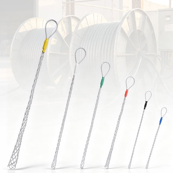 FOUR E's Scientific 6 Pcs Cable Puller Socks, 4-25MM Cable Pulling Sock Grip Kit, Galvanized Steel Eye Mesh Wire Puller for Conduit Pulling and Cable Routing