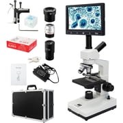 FOUR Es Scientific Compound Monocular Microscope, Constant Temperature Mechanical Stage, 40X-2500X Magnification, 7 LCD Screen, Aluminum Carry Box