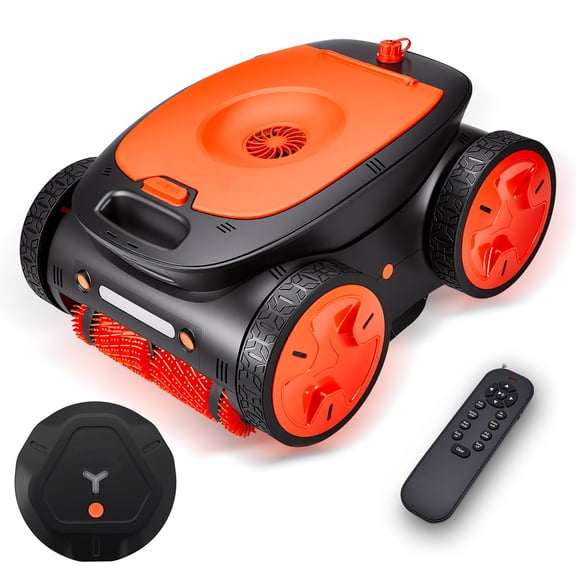 FOUR E's Scientific Cordless Robotic Pool Cleaner with Signal Buoy, 5500GPH, Underwater APP & Remote Control, Smart Navigation, Auto-Park, Floor Wall Waterline, Inground & Above Ground Pools (Orange)