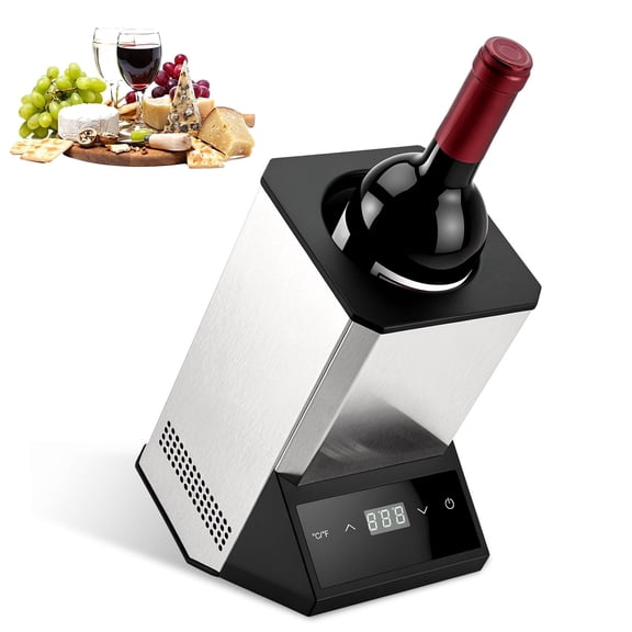 FOUR E's Scientific Electric Wine Chiller, Single Bottle Cooler for 750ml Wine or Some Champagne, Iceless Cooler Keep Cold Up to 24h, Kitchen/Bar/RV Accessory, Gift for Vino Lover